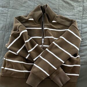 CALIA by Carrie Underwood Brown & White Striped Half-Zip Sweatshirt